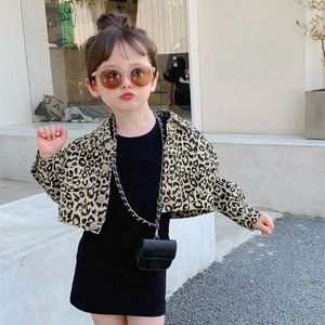 2 Piece Set Black Dress & Leopard Jacket